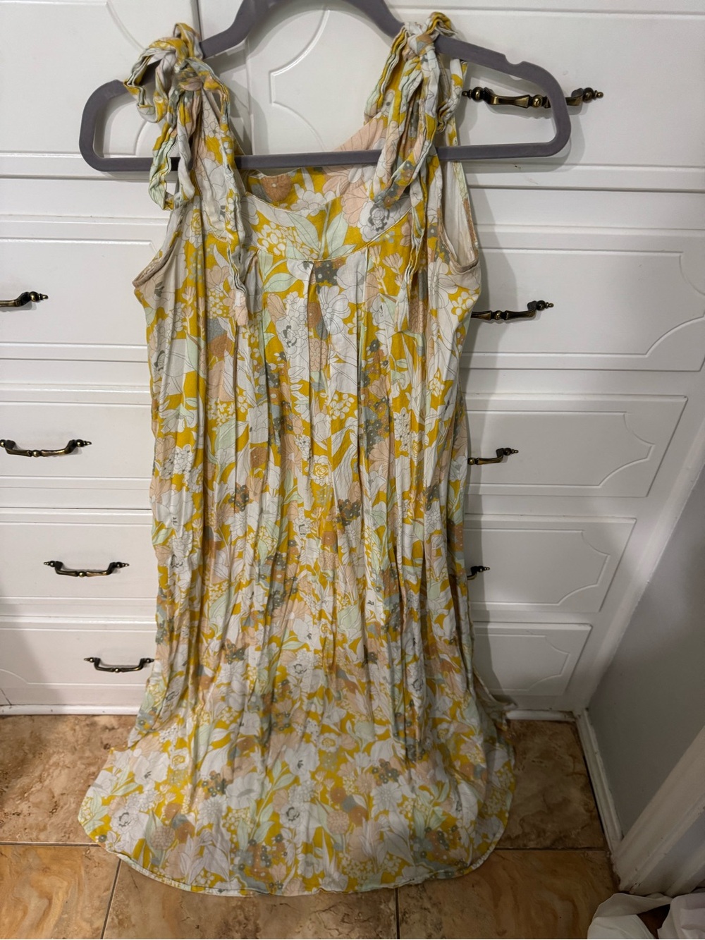 Apiece Apart Yellow and Cream Floral Maxi Dress with Tie Straps